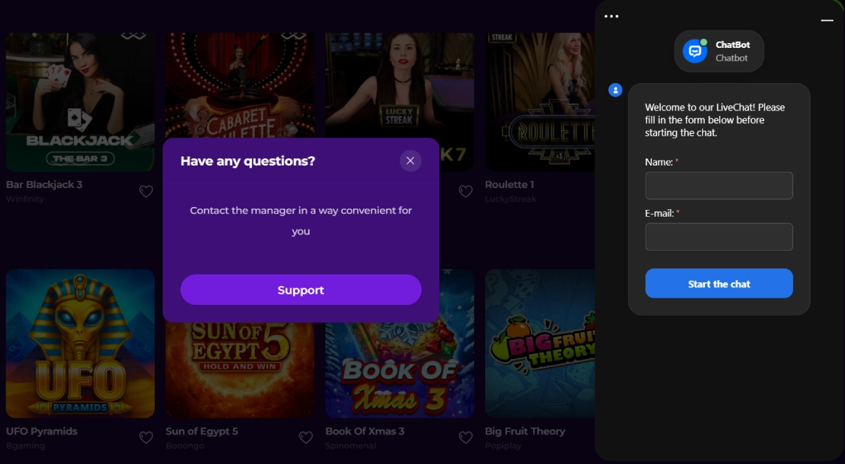 gambloria casino support